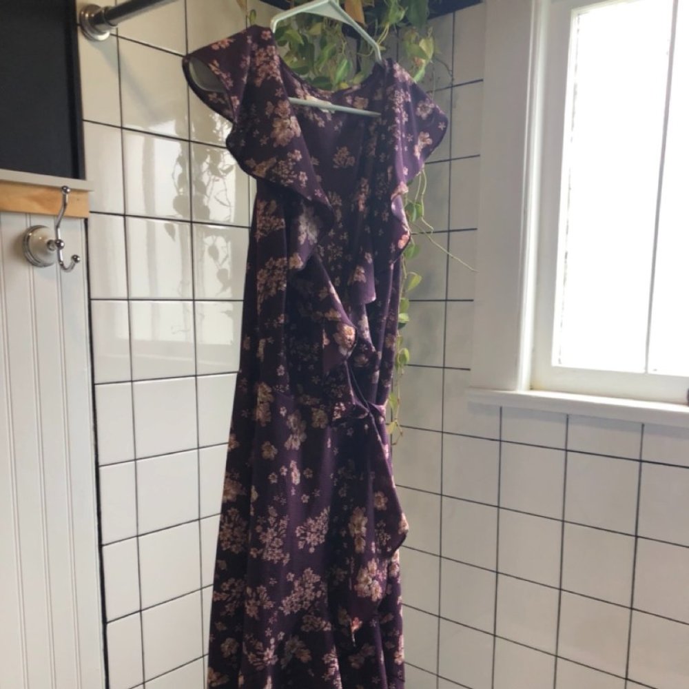 Purple & Floral Wrap Dress